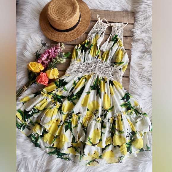 Last One! LUCY- Freshly Picked Lemon Print Summer Dress - Picture 2 of 3